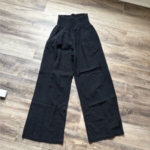 Black Light Weight Casual Linen:Cotton Blend Wide-Leg Pants Size Medium